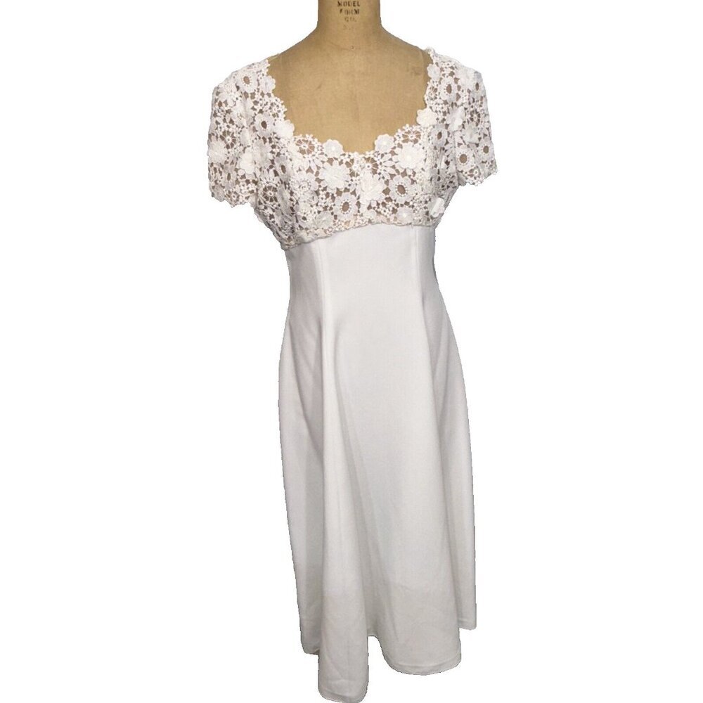 Victor Costa Cream Floral Lace Midi Dress